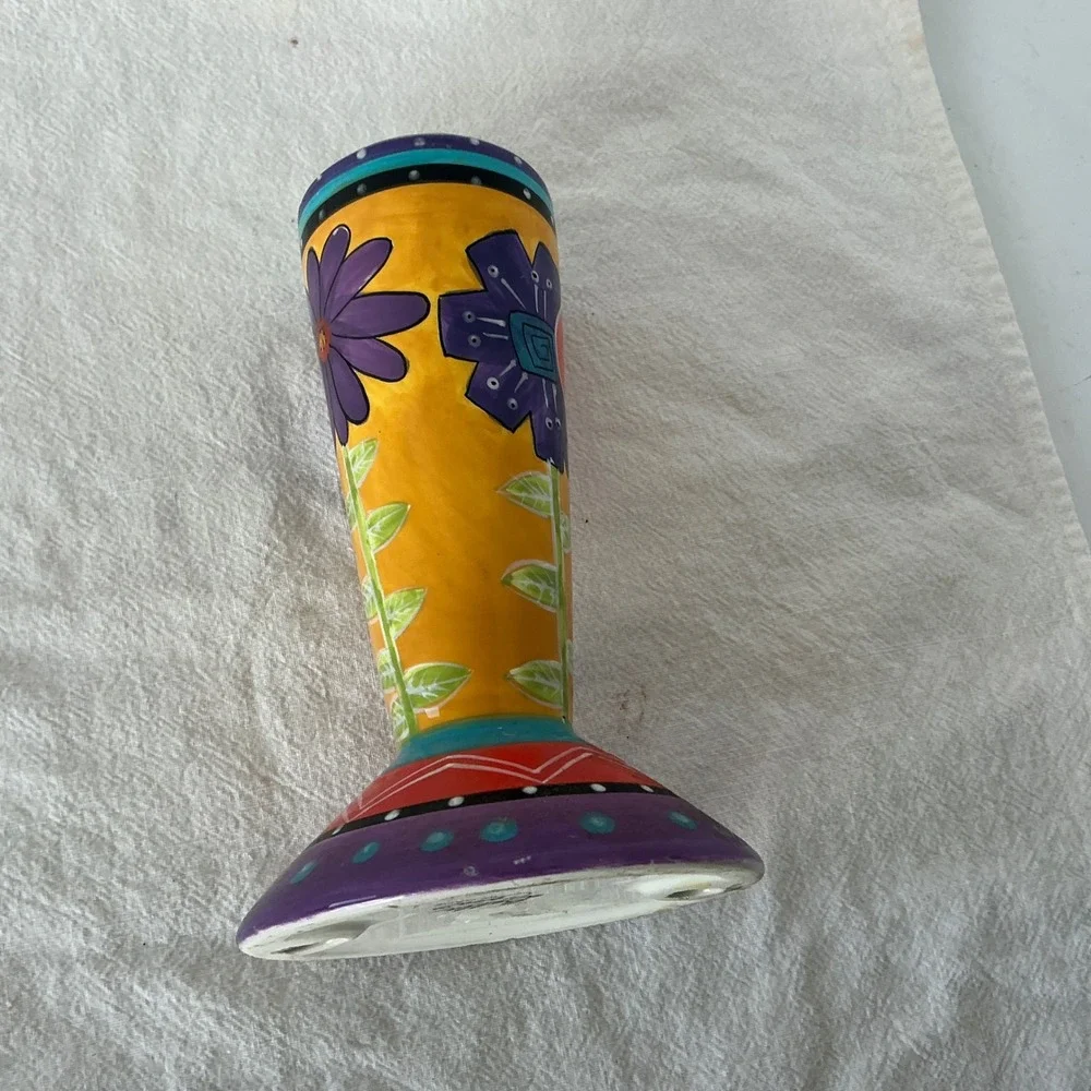 Bella Casa by Ganz Vintage Candlestick Holder Floral Hand Painted Ceramic 6 Inch